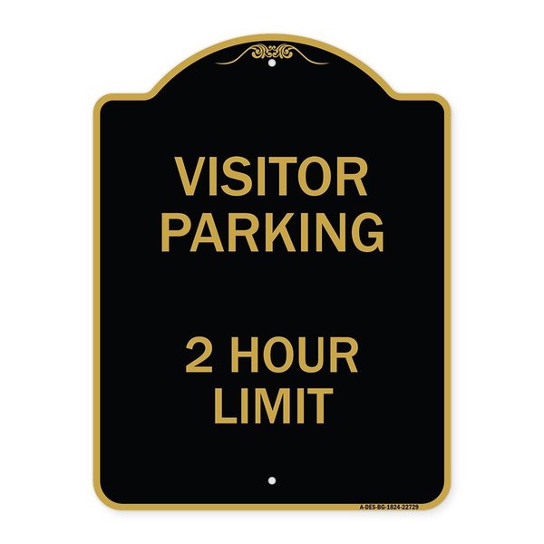 Signmission Visitor Parking Sign Visitor Parking 2 Hour Limit, Black & Gold Alum Sign, 18" x 24", BG-1824-22729 A-DES-BG-1824-22729